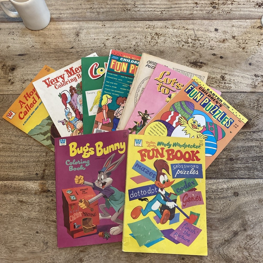 VINTAGE COLORING AND ACTIVITY BOOKS 50'S-70'S LOT Of 9 Warner Brothers More Used